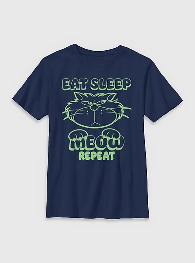 Disney Cinderella Lucifer Eat Sleep Meow Repeat Youth T-Shirt