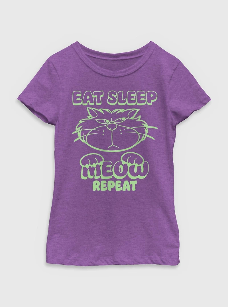 Disney Cinderella Lucifer Eat Sleep Meow Repeat Youth Girls T-Shirt