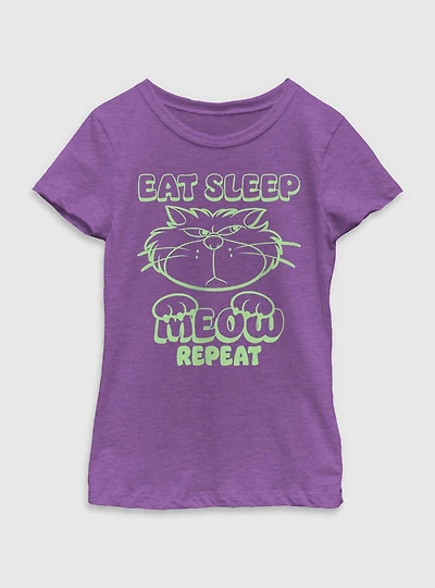 Disney Cinderella Lucifer Eat Sleep Meow Repeat Youth Girls T-Shirt