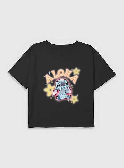 Disney Lilo & Stitch Cute Aloha Youth Girls Boxy Crop T-Shirt
