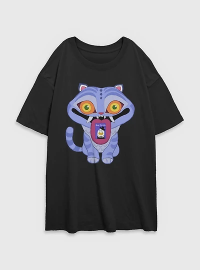 KPop Demon Hunters Chibi Derpy Tiger Save The Date Message Womens Oversized T-Shirt