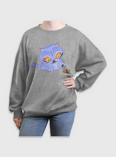 KPop Demon Hunters Chibi Derpy Tiger And Plant Womens Oversized Sweatshirt