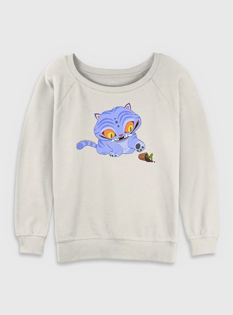 KPop Demon Hunters Chibi Derpy Tiger And Plant Womens Slouchy Sweatshirt
