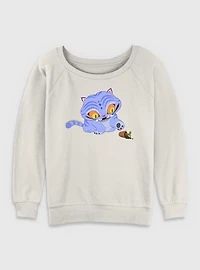 KPop Demon Hunters Chibi Derpy Tiger And Plant Womens Slouchy Sweatshirt