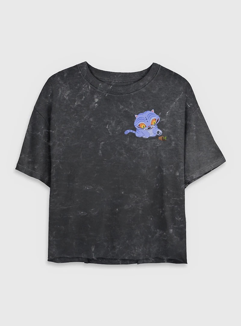 KPop Demon Hunters Chibi Derpy Tiger And Plant Corner Mineral Wash Womens Crop T-Shirt