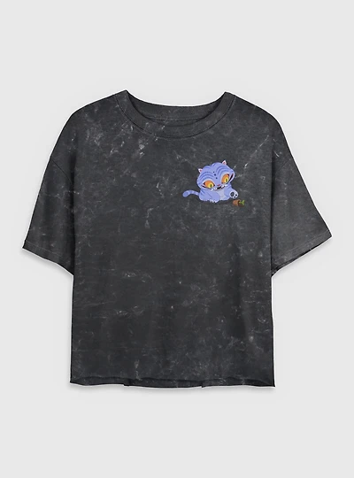 KPop Demon Hunters Chibi Derpy Tiger And Plant Corner Mineral Wash Womens Crop T-Shirt