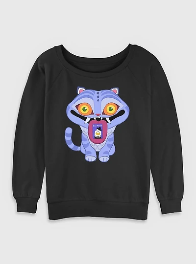 KPop Demon Hunters Chibi Derpy Tiger Save The Date Message Womens Slouchy Sweatshirt
