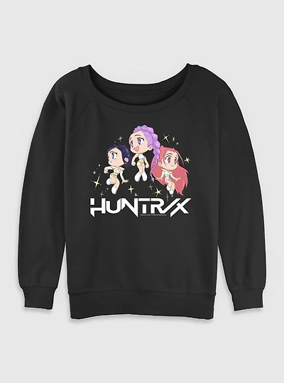 KPop Demon Hunters Chibi Huntrix Floating Stars Womens Slouchy Sweatshirt