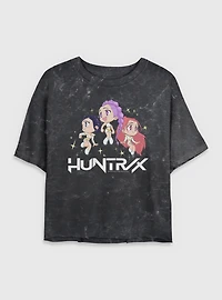 KPop Demon Hunters Chibi Huntrix Floating Stars Mineral Wash Womens Crop T-Shirt