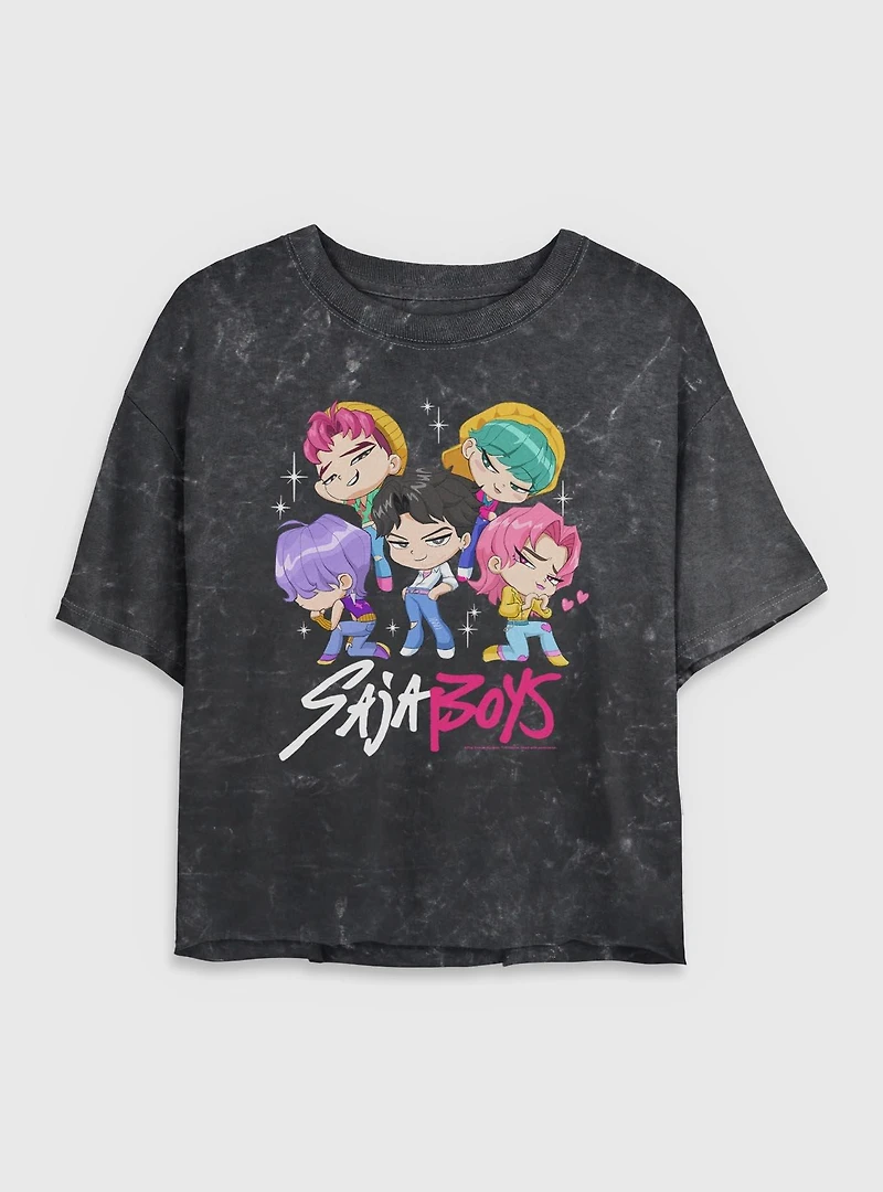 KPop Demon Hunters Chibi Saja Boys Group Mineral Wash Womens Crop T-Shirt