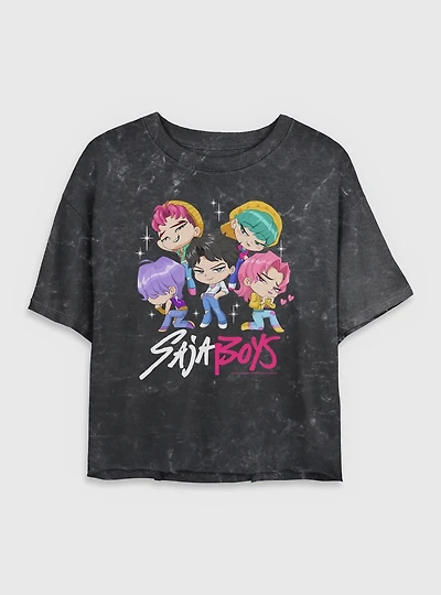 KPop Demon Hunters Chibi Saja Boys Group Mineral Wash Womens Crop T-Shirt