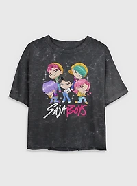 KPop Demon Hunters Chibi Saja Boys Group Mineral Wash Womens Crop T-Shirt