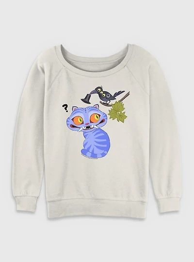 KPop Demon Hunters Derpy Tiger And Sussie Bird Womens Slouchy Sweatshirt