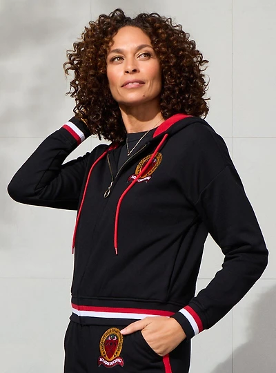 Disney Alice Wonderland Queen of Hearts Red Rose Society Women's Cropped Zippered Hoodie - BoxLunch Exclusive