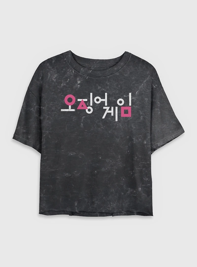 Squid Game Korean Title Womens Mineral Wash Crop T-Shirt