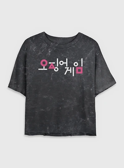 Squid Game Korean Title Womens Mineral Wash Crop T-Shirt