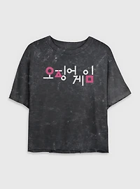 Squid Game Korean Title Womens Mineral Wash Crop T-Shirt