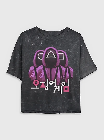 Squid Game Guards Womens Mineral Wash Crop T-Shirt