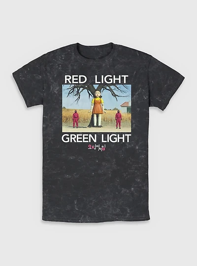 Squid Game Red Light Green Mineral Wash T-Shirt