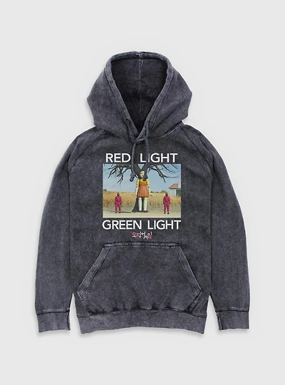 Squid Game Red Light Green Mineral Wash Hoodie