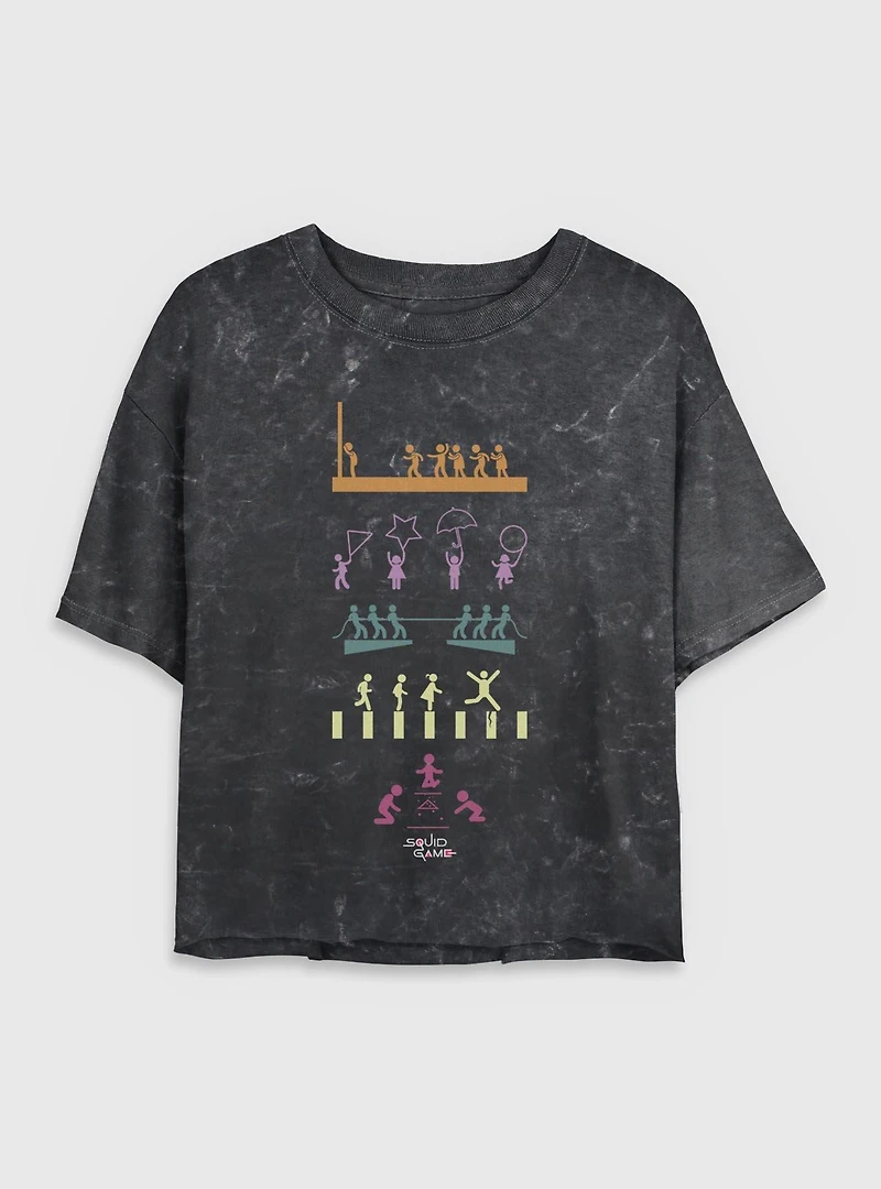 Squid Game Icons Womens Mineral Wash Crop T-Shirt