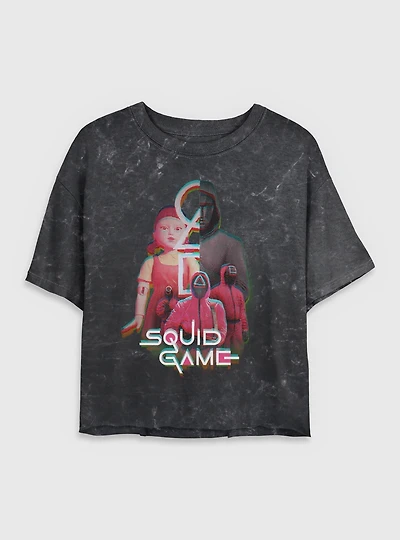 Squid Game Glitch Games Womens Mineral Wash Crop T-Shirt