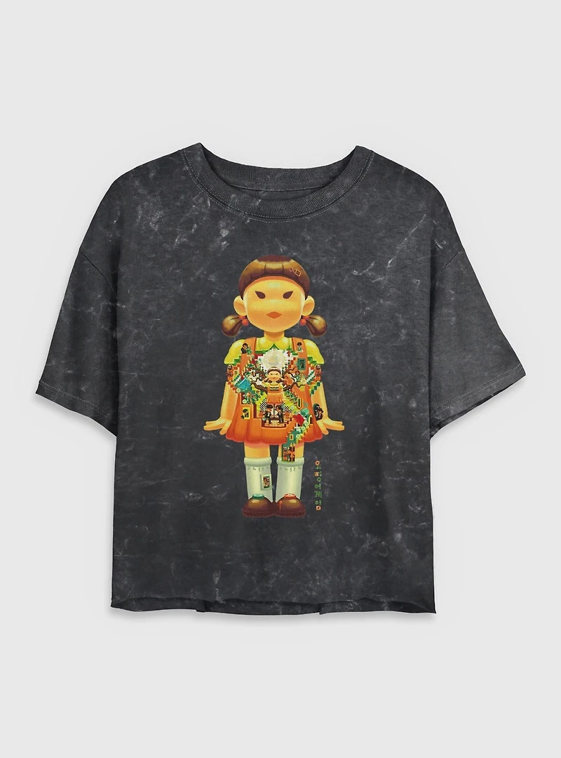 Squid Game Big Doll Womens Mineral Wash Crop T-Shirt