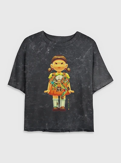 Squid Game Big Doll Womens Mineral Wash Crop T-Shirt