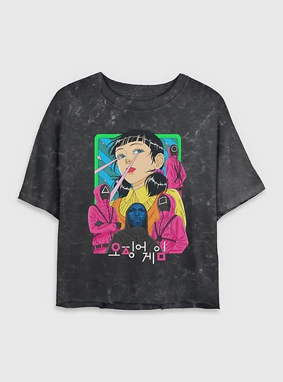 Squid Game Graphic Seoyoung Womens Mineral Wash Crop T-Shirt