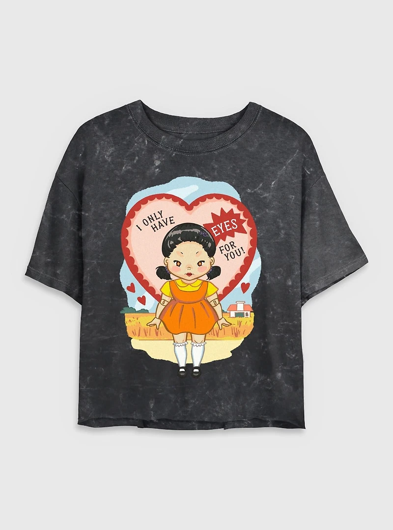 Squid Game Eyes For You Womens Mineral Wash Crop T-Shirt