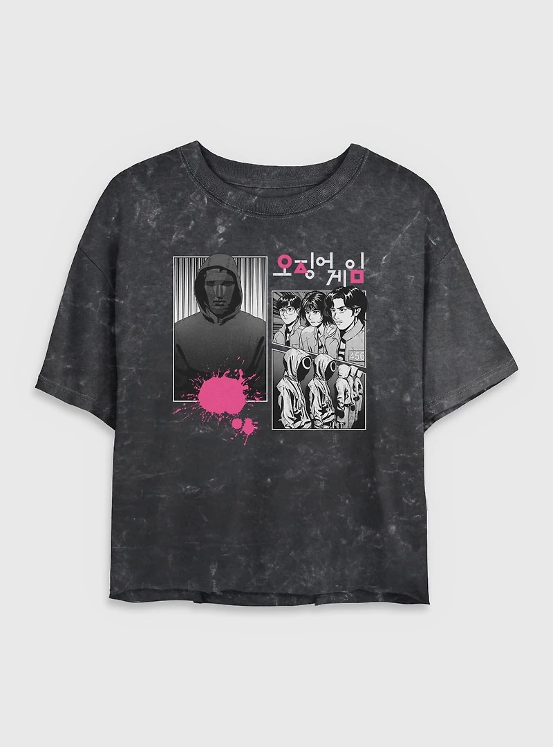 Squid Game Manga Panel Womens Mineral Wash Crop T-Shirt