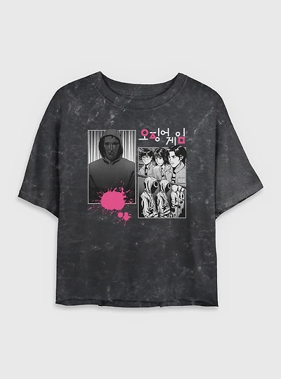 Squid Game Manga Panel Womens Mineral Wash Crop T-Shirt