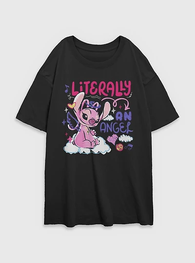 Disney Lilo & Stitch Literally An Angel Womens Oversized T-Shirt