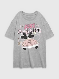Disney Mickey Mouse Just Married Womens Oversized T-Shirt