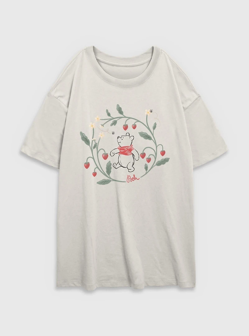 Disney Winnie The Pooh Strawberry Wreath Womens Oversized T-Shirt