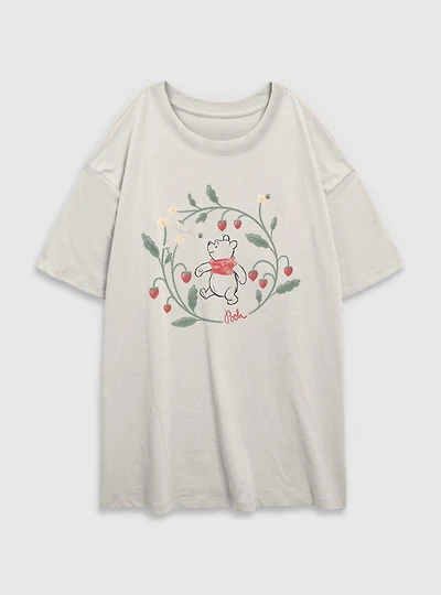 Disney Winnie The Pooh Strawberry Wreath Womens Oversized T-Shirt