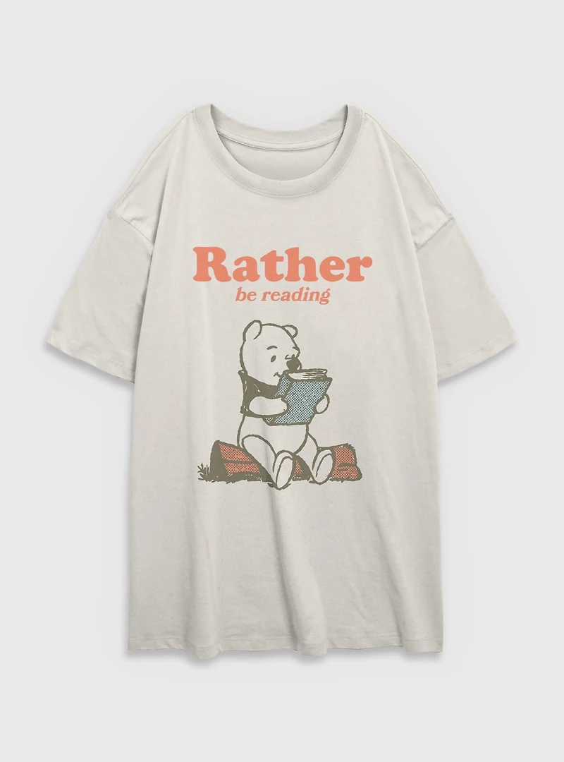 Disney Winnie The Pooh Rather Be Reading Womens Oversized T-Shirt