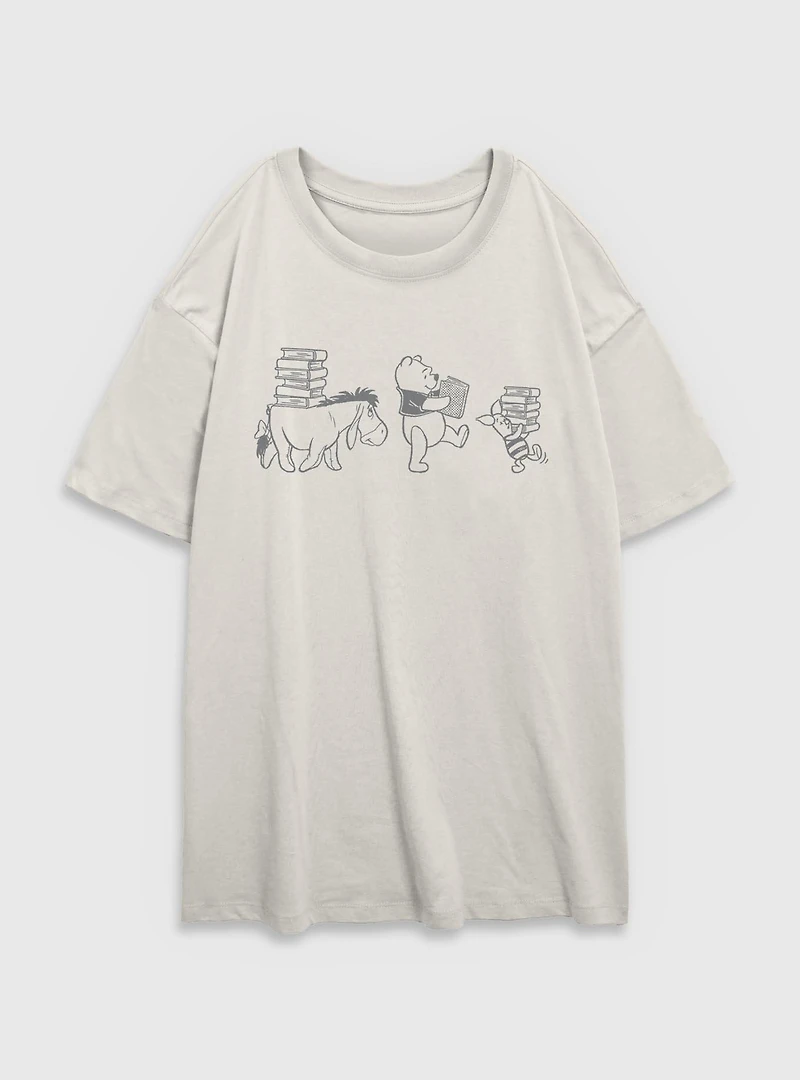Disney Winnie The Pooh Carrying Books Womens Oversized T-Shirt