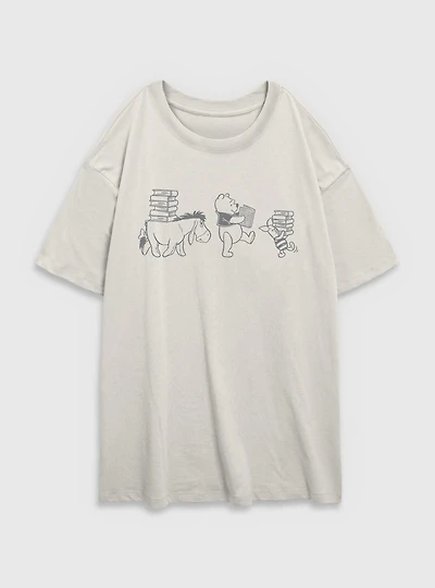 Disney Winnie The Pooh Carrying Books Womens Oversized T-Shirt
