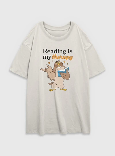 Disney Winnie The Pooh Reading Is My Therapy Womens Oversized T-Shirt