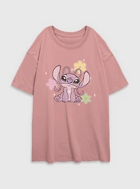 Disney Lilo & Stitch Angel Flowers Womens Oversized T-Shirt