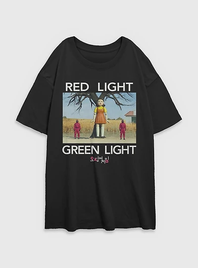 Squid Game Red Light Green Womens Oversized T-Shirt