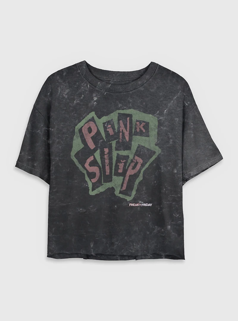 Disney Freaky Friday Pink Slip Mineral Wash Womens Crop T-Shirt