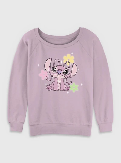 Disney Lilo & Stitch Angel Flowers Womens Slouchy Sweatshirt