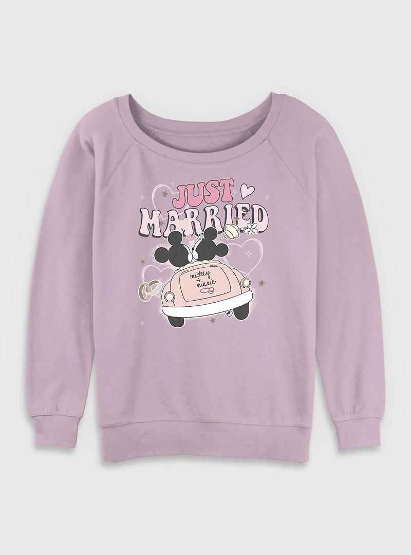 Disney Mickey Mouse Just Married Womens Slouchy Sweatshirt