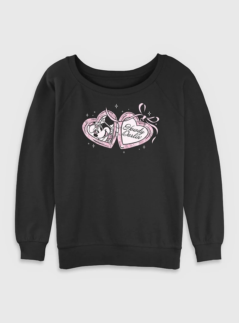 Disney Minnie Mouse Coquette Camo Cowgirl Womens Slouchy Sweatshirt