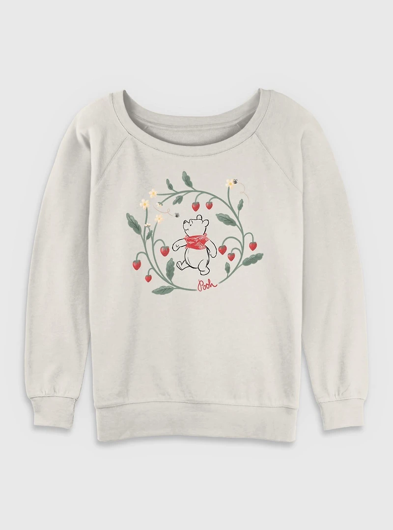 Disney Winnie The Pooh Strawberry Wreath Womens Slouchy Sweatshirt