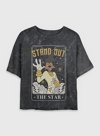 Disney Goofy Powerline Star Tarot Mineral Wash Womens Crop T-Shirt