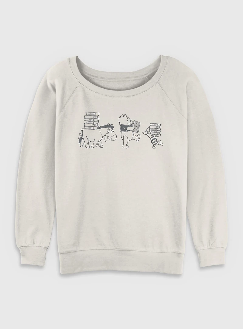 Disney Winnie The Pooh Carrying Books Womens Slouchy Sweatshirt