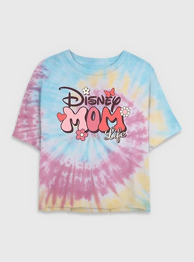Disney Mom Life Retro Flowers Tie Dye Crop Womens  T-Shirt